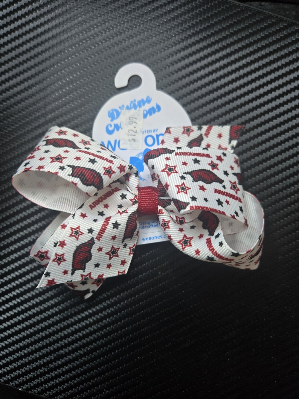 White and Red Patterned Hair Bow